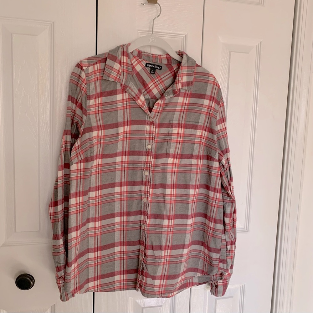 J Crew Mercantile Super Soft Cotton button front plaid shirt. Sz L